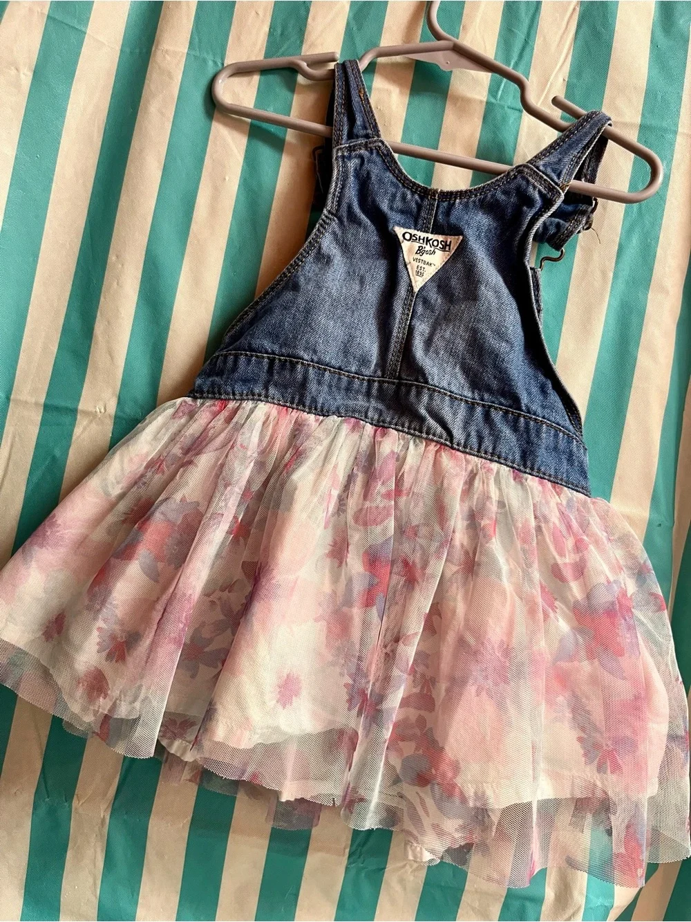 OshKosh B'gosh Denim Overall Dress with Pink Floral Tulle Skirt